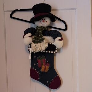 Festive Snowman Christmas Stocking - Black, White, Green